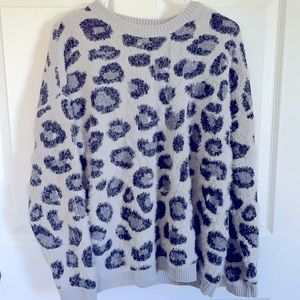 Fuzzy gray leopard/cheetah sweater